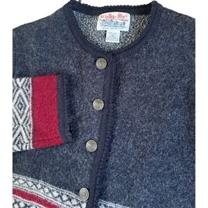 Vintage Tally-Ho Wool Cardigan Sweater Charcoal Gray Burgundy Fair Isle PM